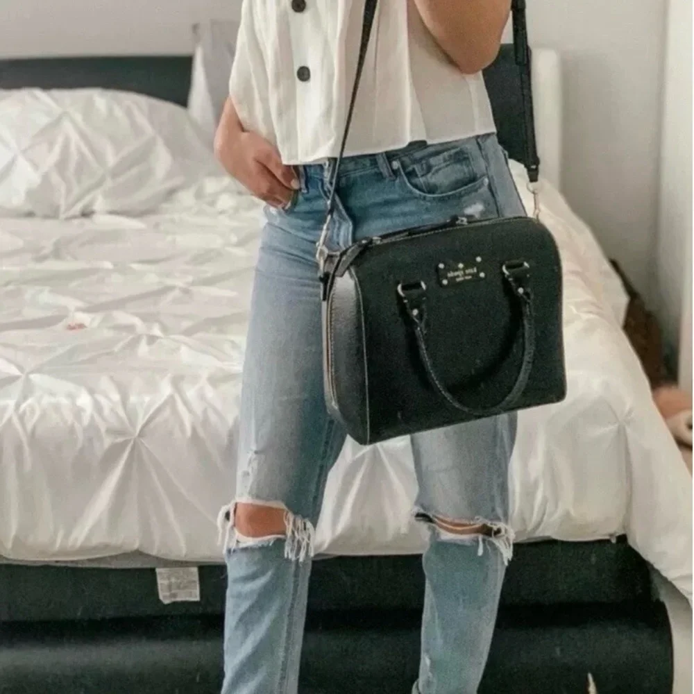Kate Spade Black Leather Satchel Crossbody Bag